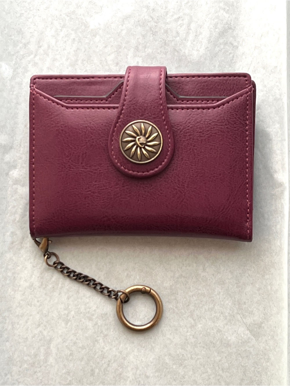 Travelambo Purple Leather Wallet Key Ring Card Holder Snap Closure Pull Out ID